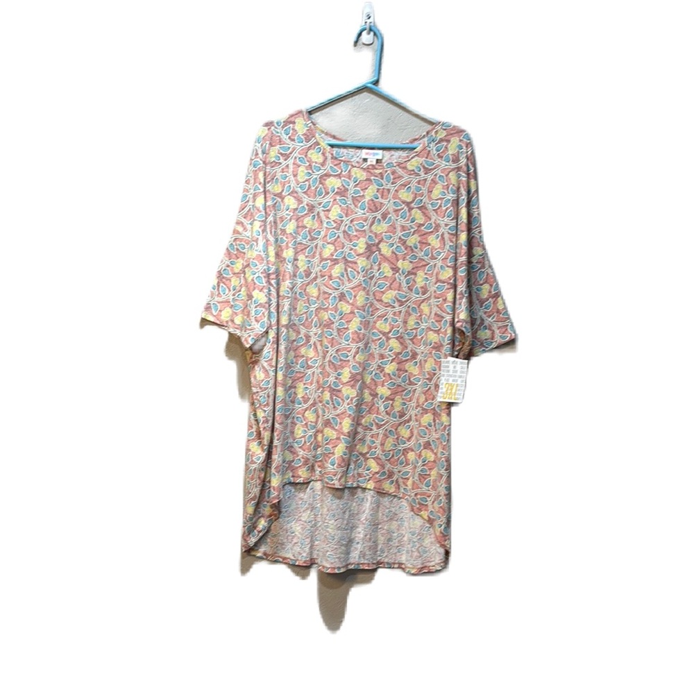 LuLaRoe Irma Oversized Pink and Yellow Floral Leaf Pattern Top Size 3XL